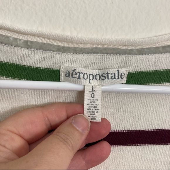 Aeropostale Striped Cardigan - Cream/Brown/Green - Size Large - Picture 3 of 6